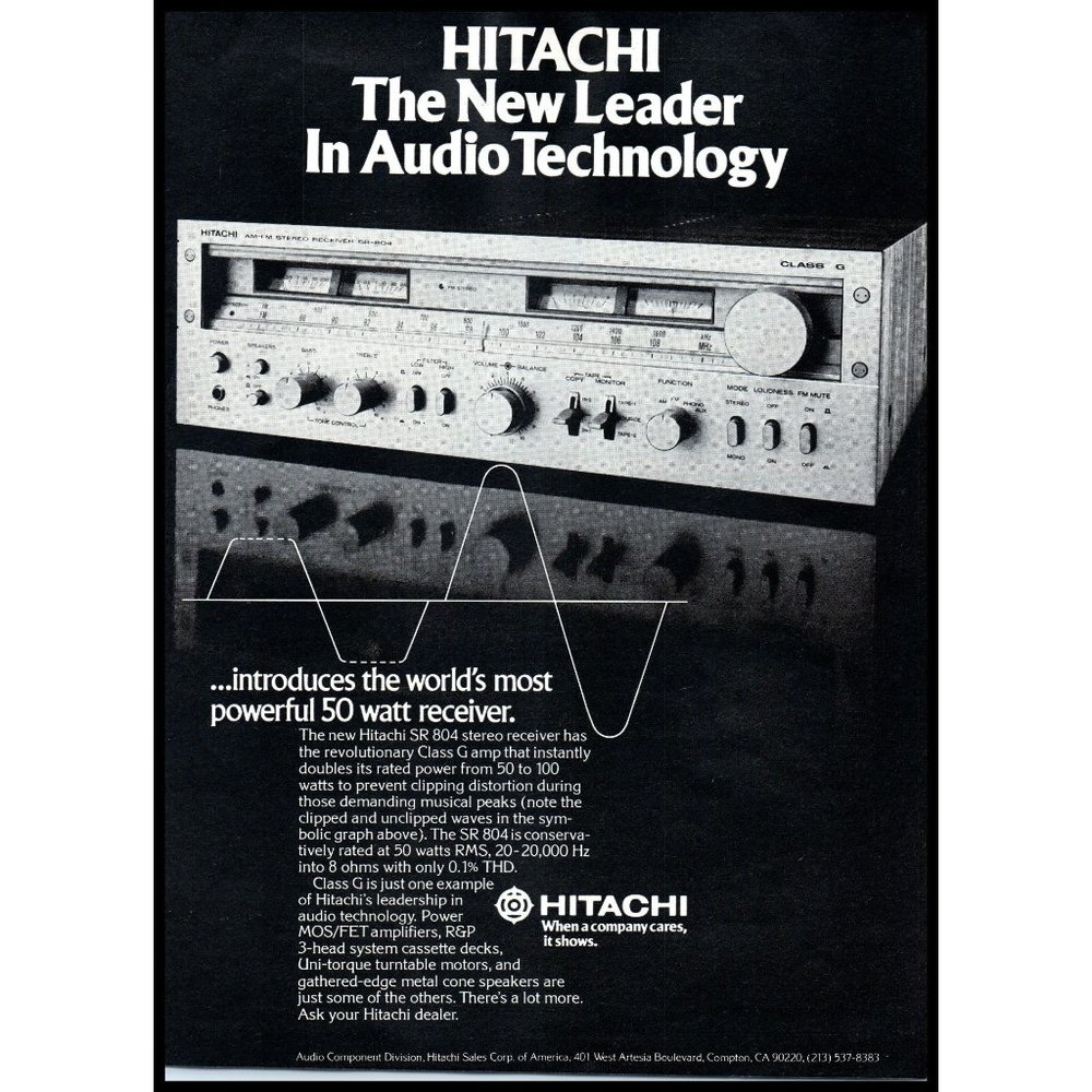 1978 Hitachi SR 804 Stereo Receiver Vintage Print Ad Audiophile 70s Wall Art